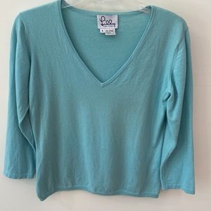 Lilly Pulitzer light Blue Cashmere V-neck knit 3/4 sleeve Sweater EUC S